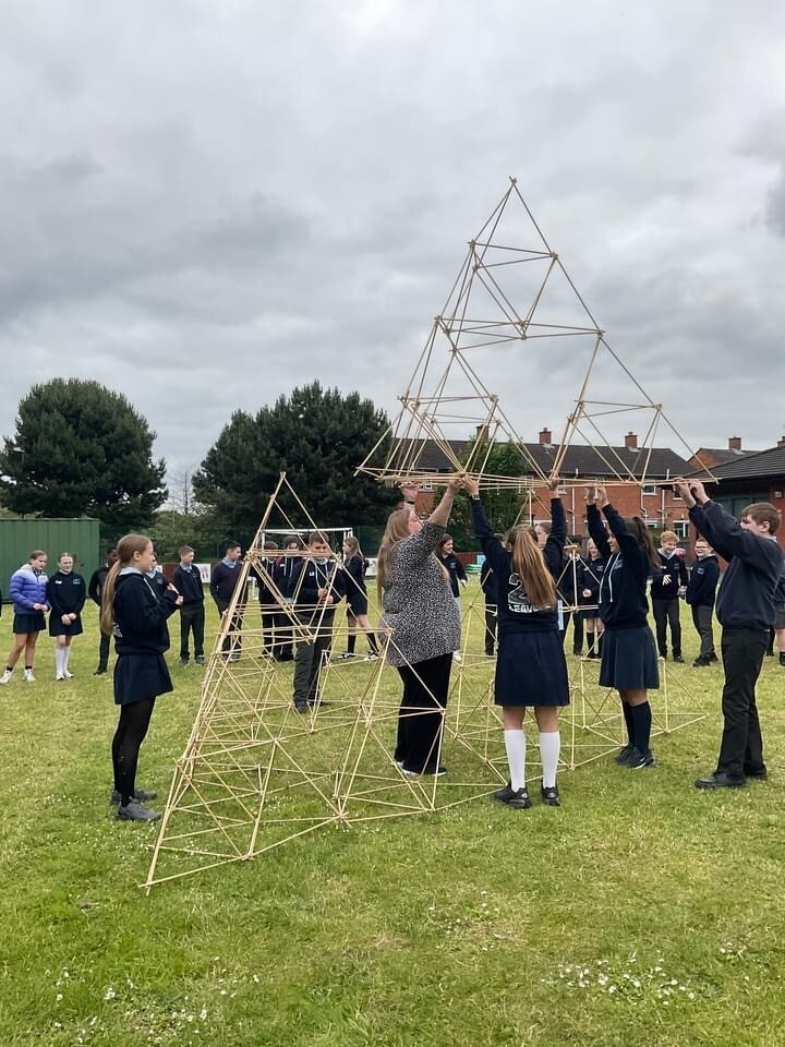 P7 Pupils building a tetrahedron